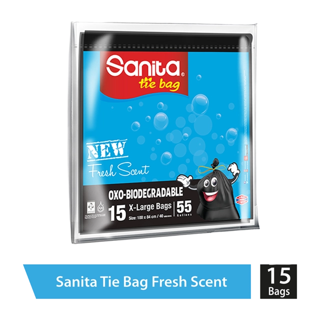 Sanita Tie Bag Tie Bags Biodegradable 55 Gallons X-Large 15Bags