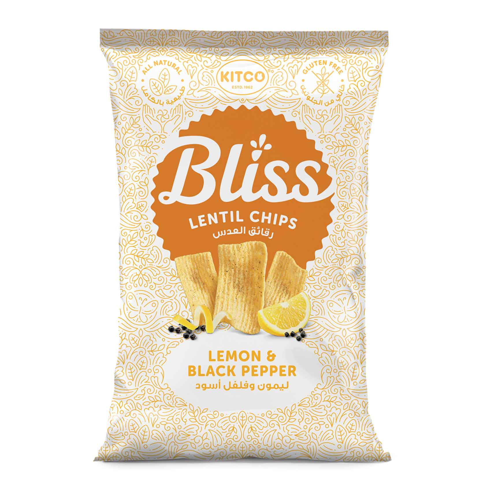 Kitco bliss lentil chips lemon & black pepper 135 g (gluten free)