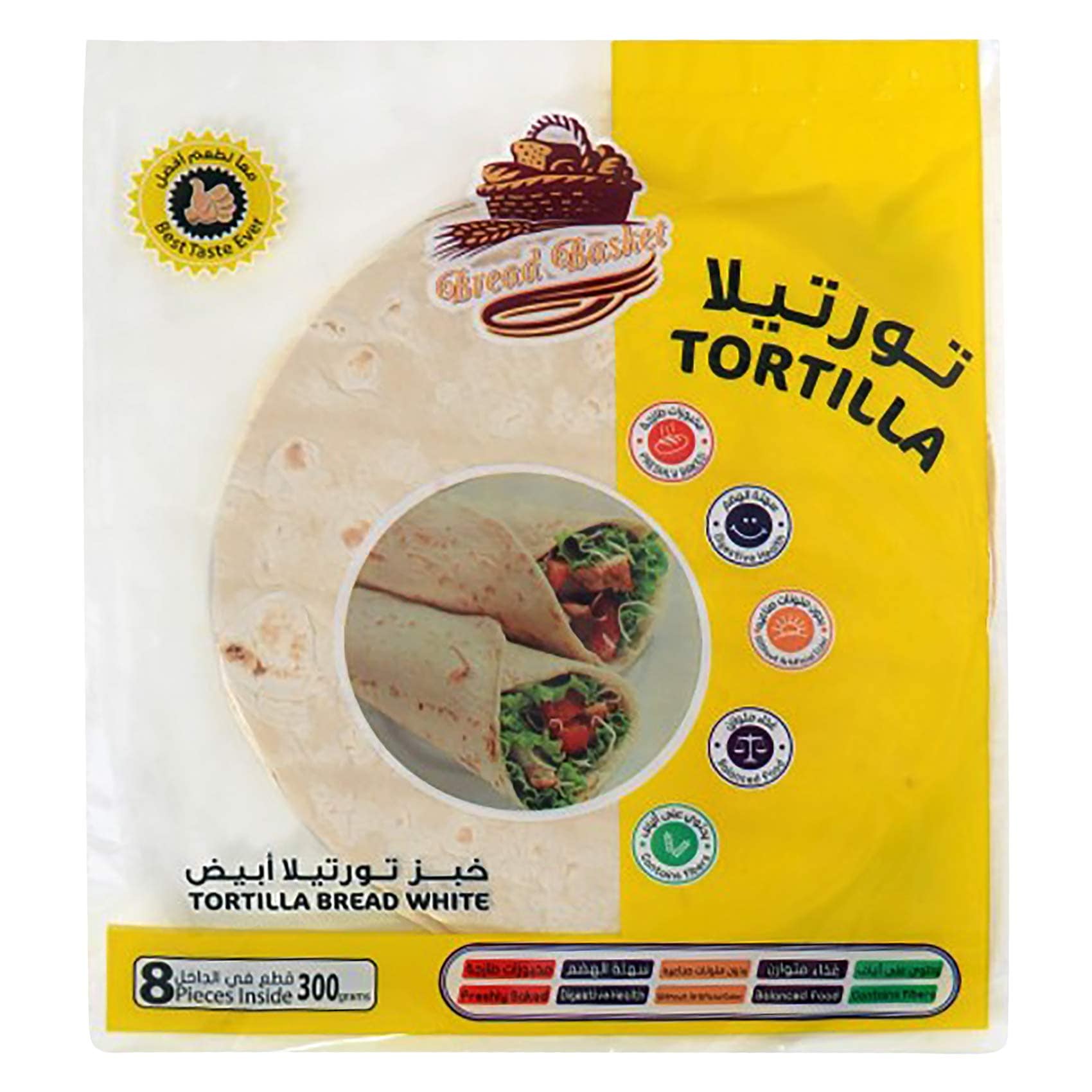 Bread Basket White Tortilla Wraps Medium, 8 Pieces 300g