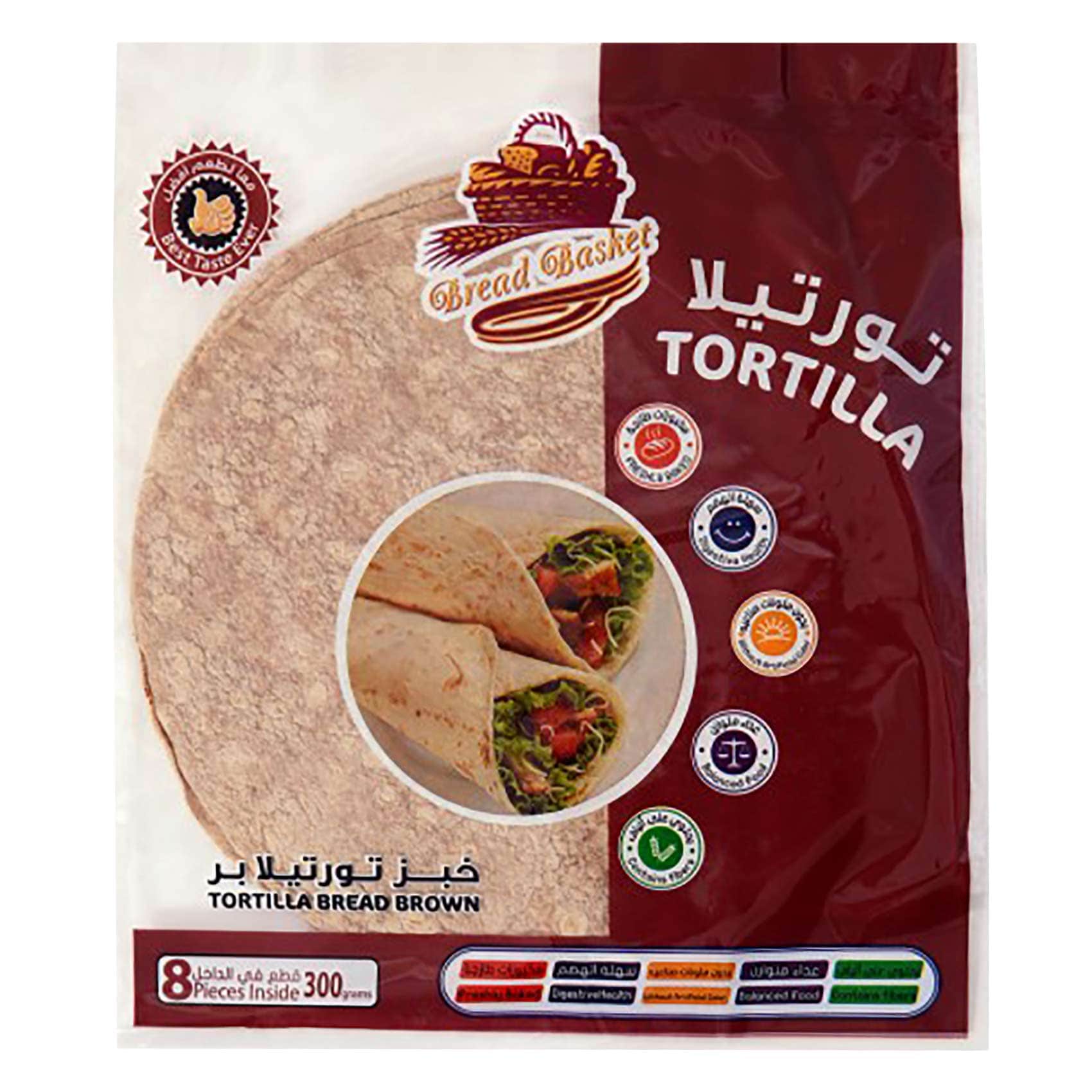 Bread Basket Brown Tortilla Wraps Medium, 8 Pieces, 300g