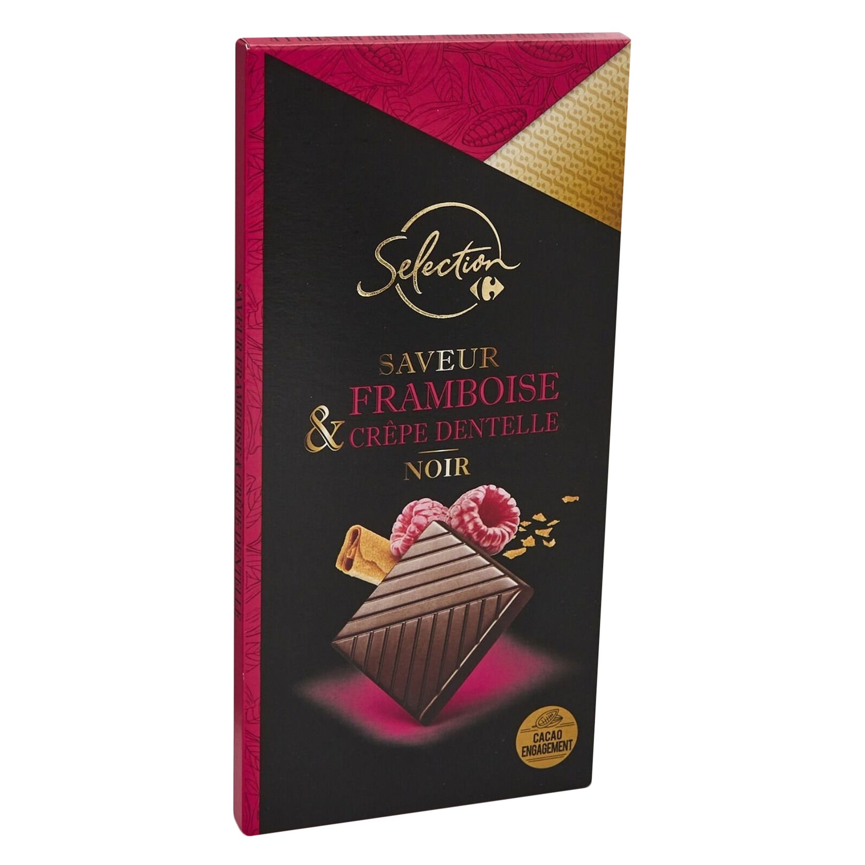 Carrefour Selection - Dark Chocolate Bar, With Raspberry & Crushed Crepe 100g