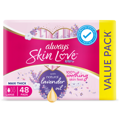 Always Cotton Skin Love Sanitary Large Thick Pads with Natural Lavender Oil 48Pads
