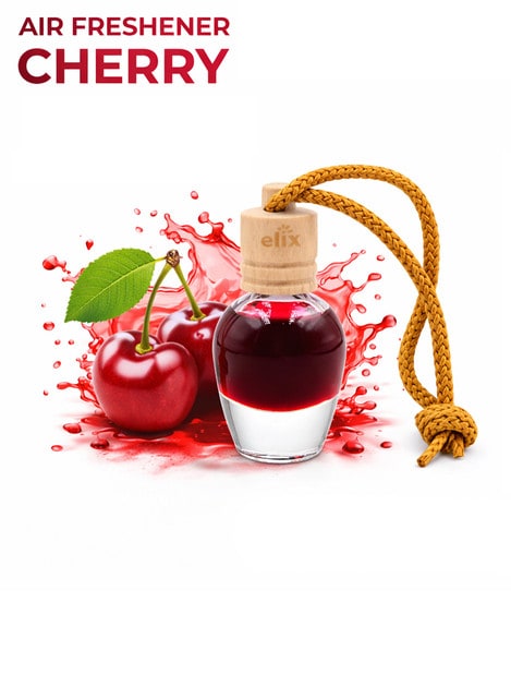 Elix Cherry Car Air Freshener Bottle with Wooden Cap Long Lasting Spill Proof Fresh Scent