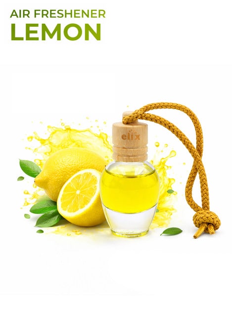 Elix Lemon Car Air Freshener Bottle with Wooden Cap Long Lasting Spill Proof Fresh Scent
