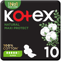 Kotex Natural Maxi Protect Super Sanitary Pads with Wings 100% Cotton 10Sanitary Pads