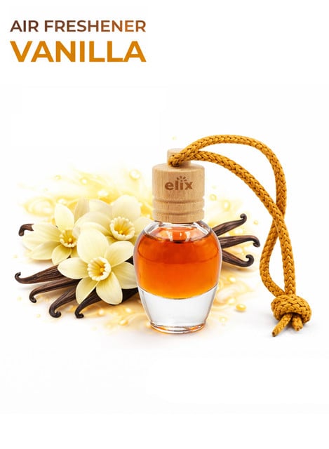Elix Vanilla Car Air Freshener Bottle with Wooden Cap Long Lasting Spill Proof Fresh Scent