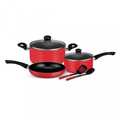 B & D Royalford Cookware Set Aluminum Non-Stick Press Red 7 Pieces 629401643558