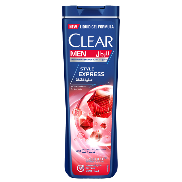 Clear Men's 2in1 Shampoo & Conditioner Anti Dandruff Shampoo Style Express 100% Dandruff-Free Hair & Nourished Scalp 400ml