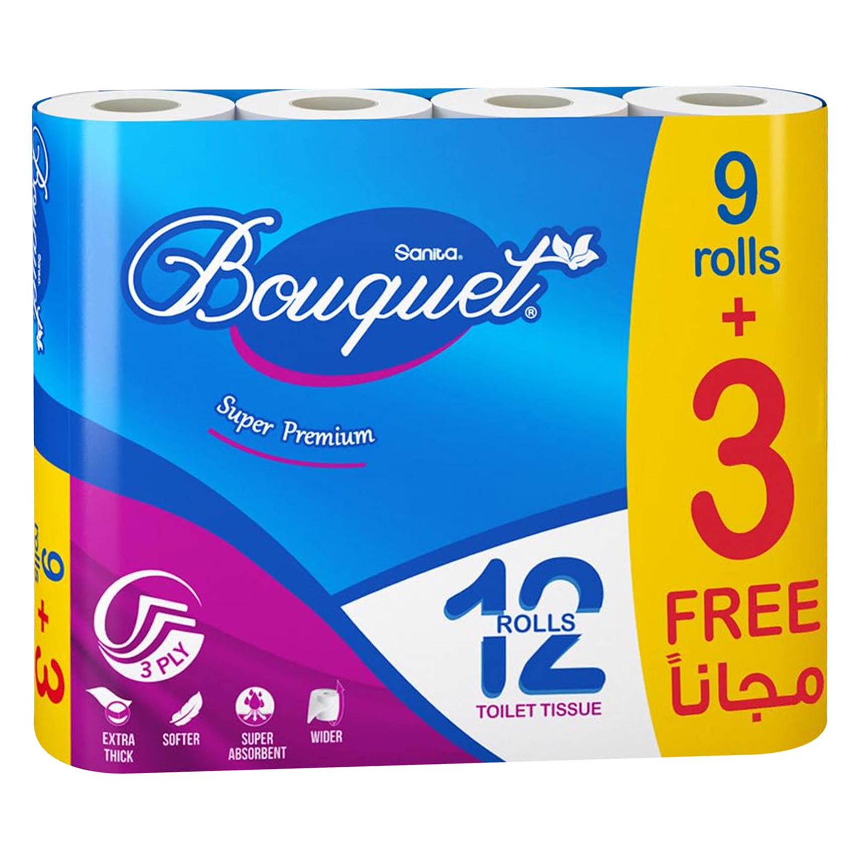 Sanita Bouquet Toilet Paper 3 Ply – 150 Sheets × 12 Rolls