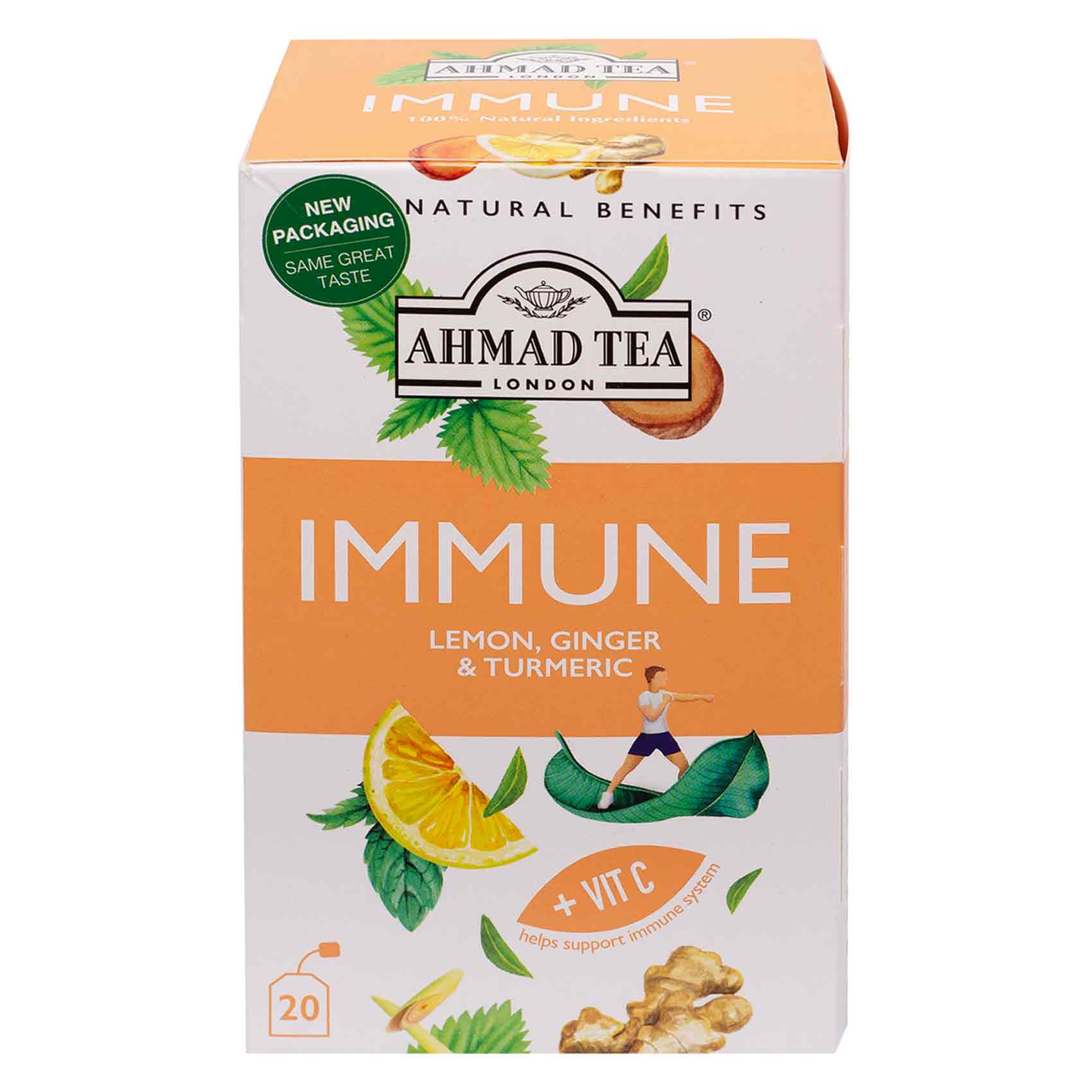 Ahmad Tea Immune Lemon Ginger and Turmeric Plus Vitamin C 20 Tea Bags