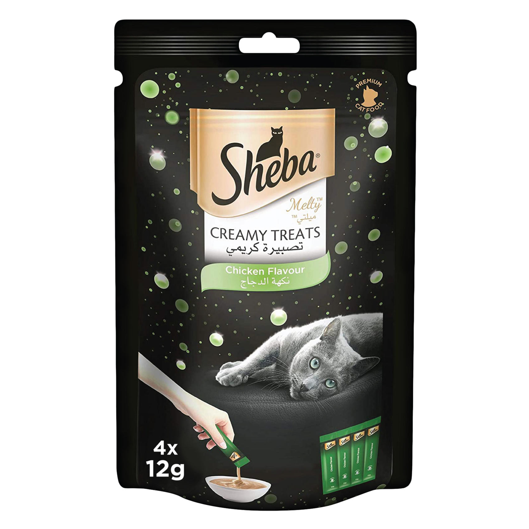 Sheba Cat Food Melty Chicken Flavor Creamy Treats, 12g Pouches (Pack of 4)