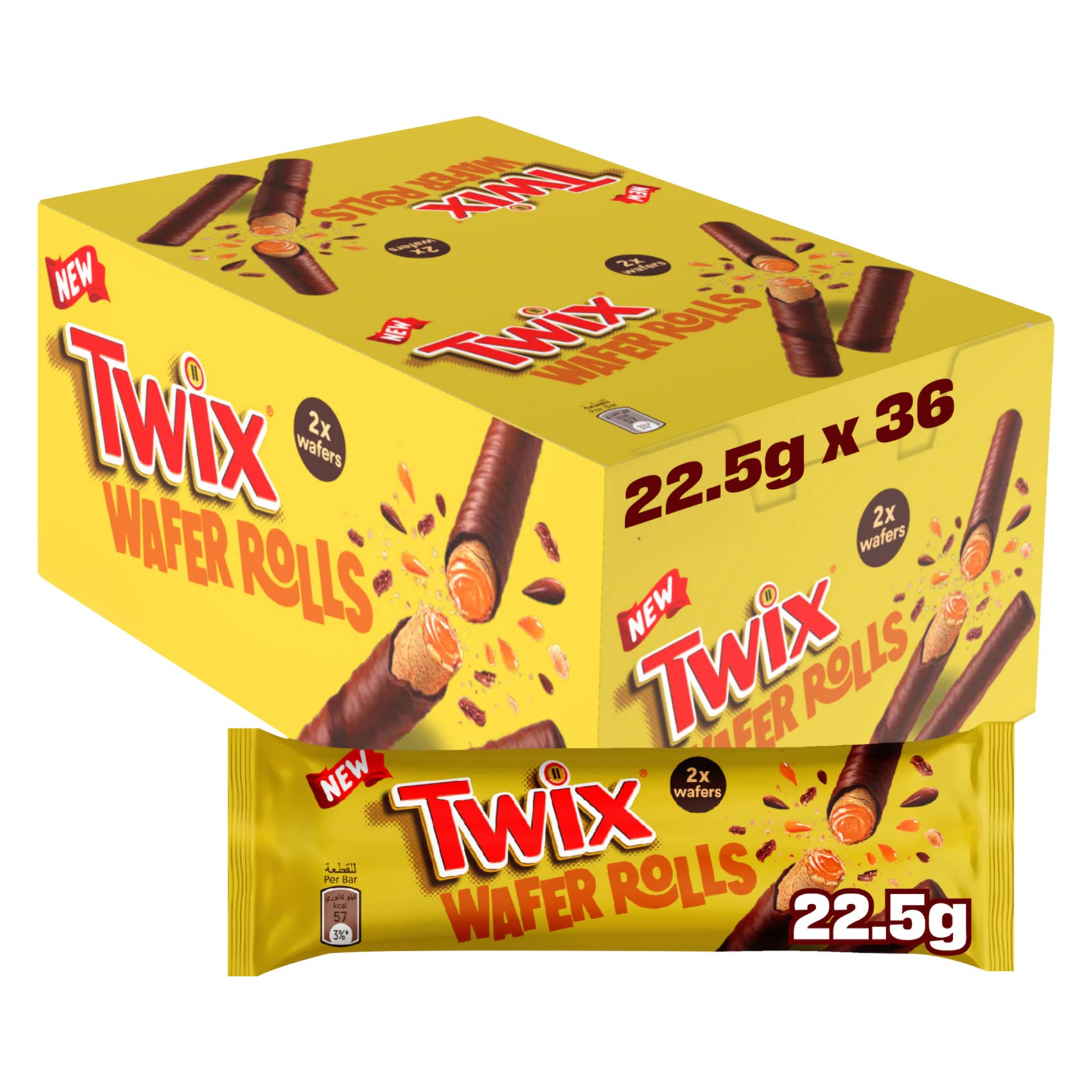 Twix Wafer Rolls Chocolate, 2 Rolls, Pack of 36x22.5g