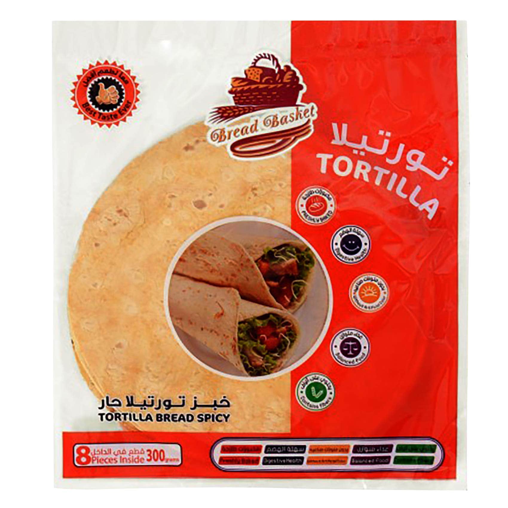 Bread Basket Spicy Tortilla Wraps Medium, 8 Pieces, 300g