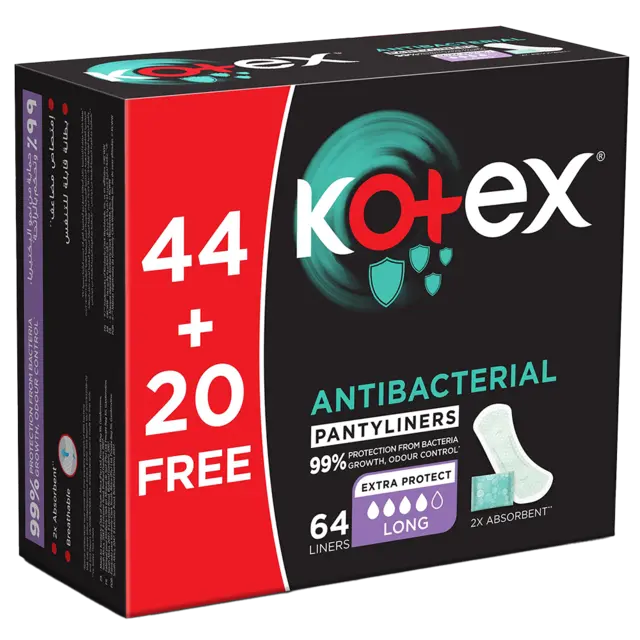Pantyliners Antibacterial Long Size 44+20 Free