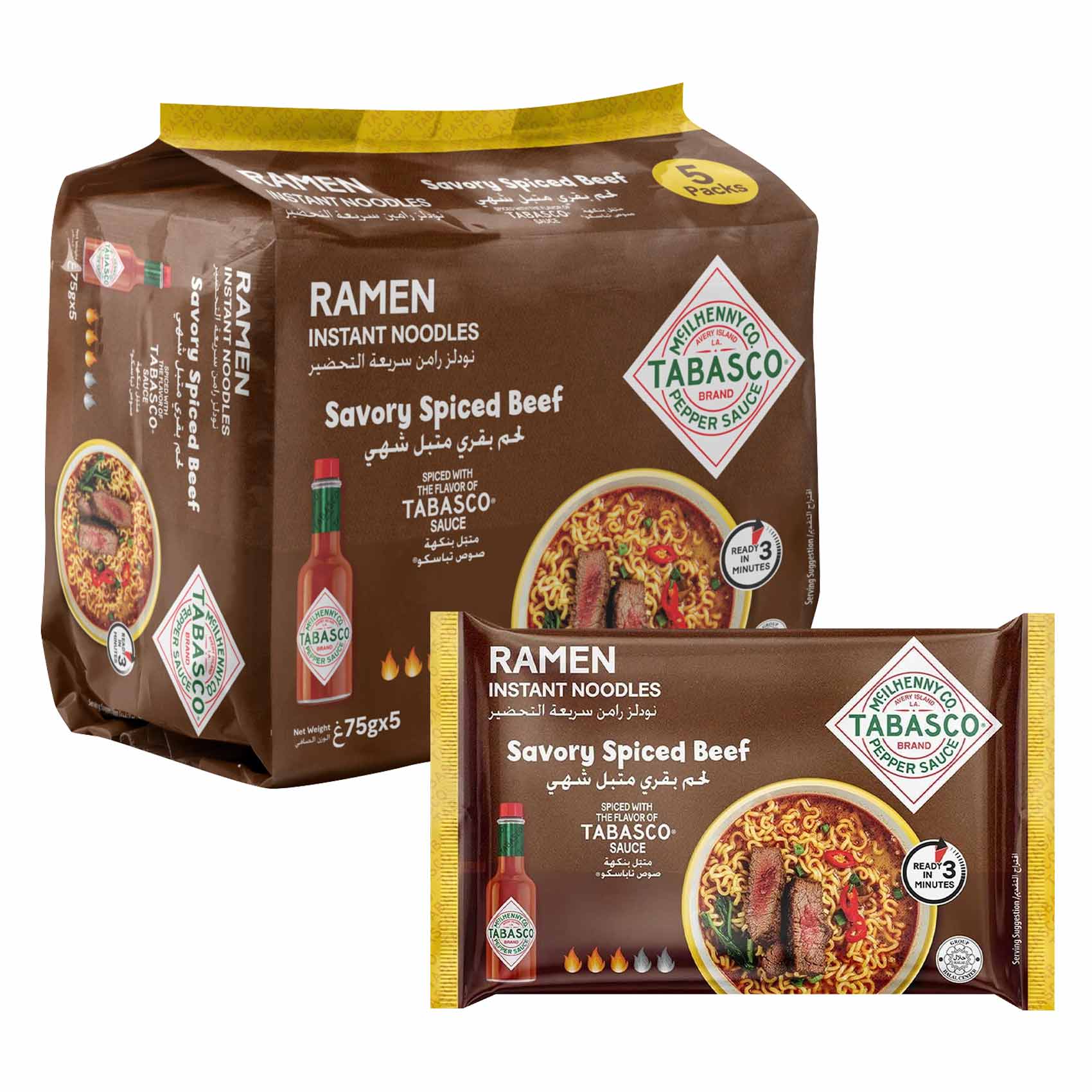 Tabasco Ramen Instant Noodles Savory Spiced Beef 5*75g