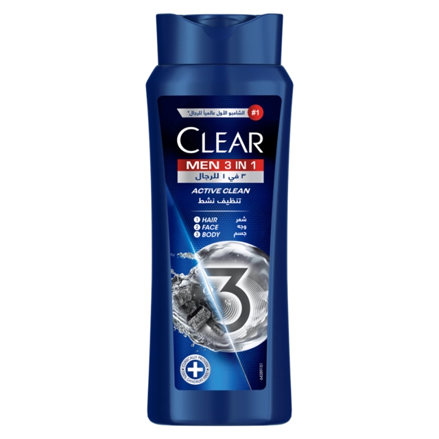 Clear Men's 3in1 Shampoo Active Clean Hair Face & Body 600ml