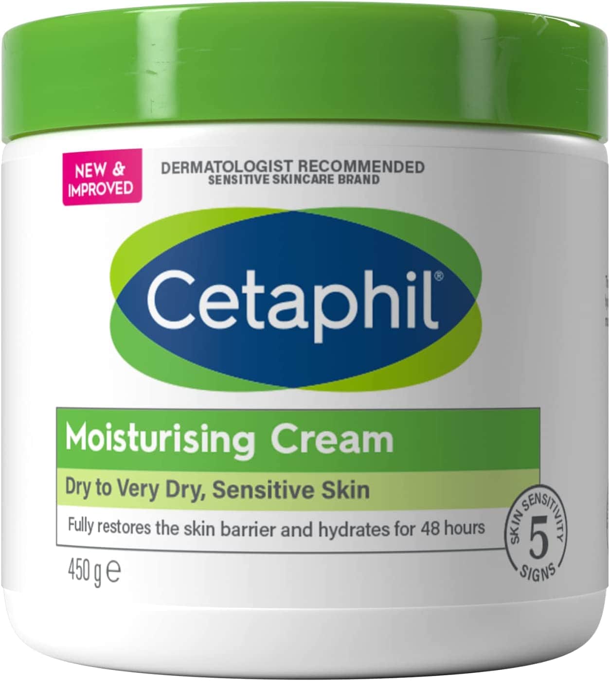 Cetaphil Moisturising Cream 450G , Non-Greasy Body Cream, Intensively Moisturises Dry And Sensitive Skin With Sweet Almond Oil, Vegan Friendly