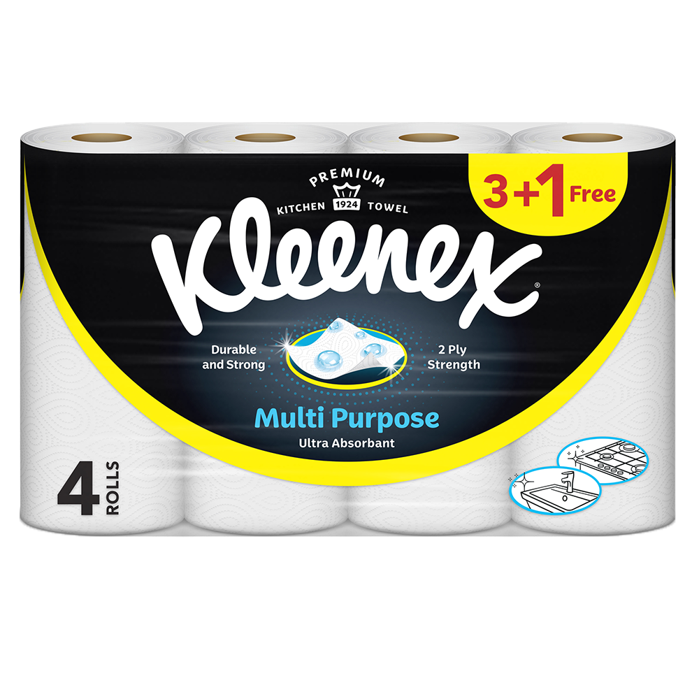Kleenex Multi Purpose Kitchen Towel Absorbent for all Surfaces 3+1Rolls