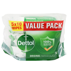 Dettol Original Antibacterial Skin Wipes Value Pack 5*10Wipes