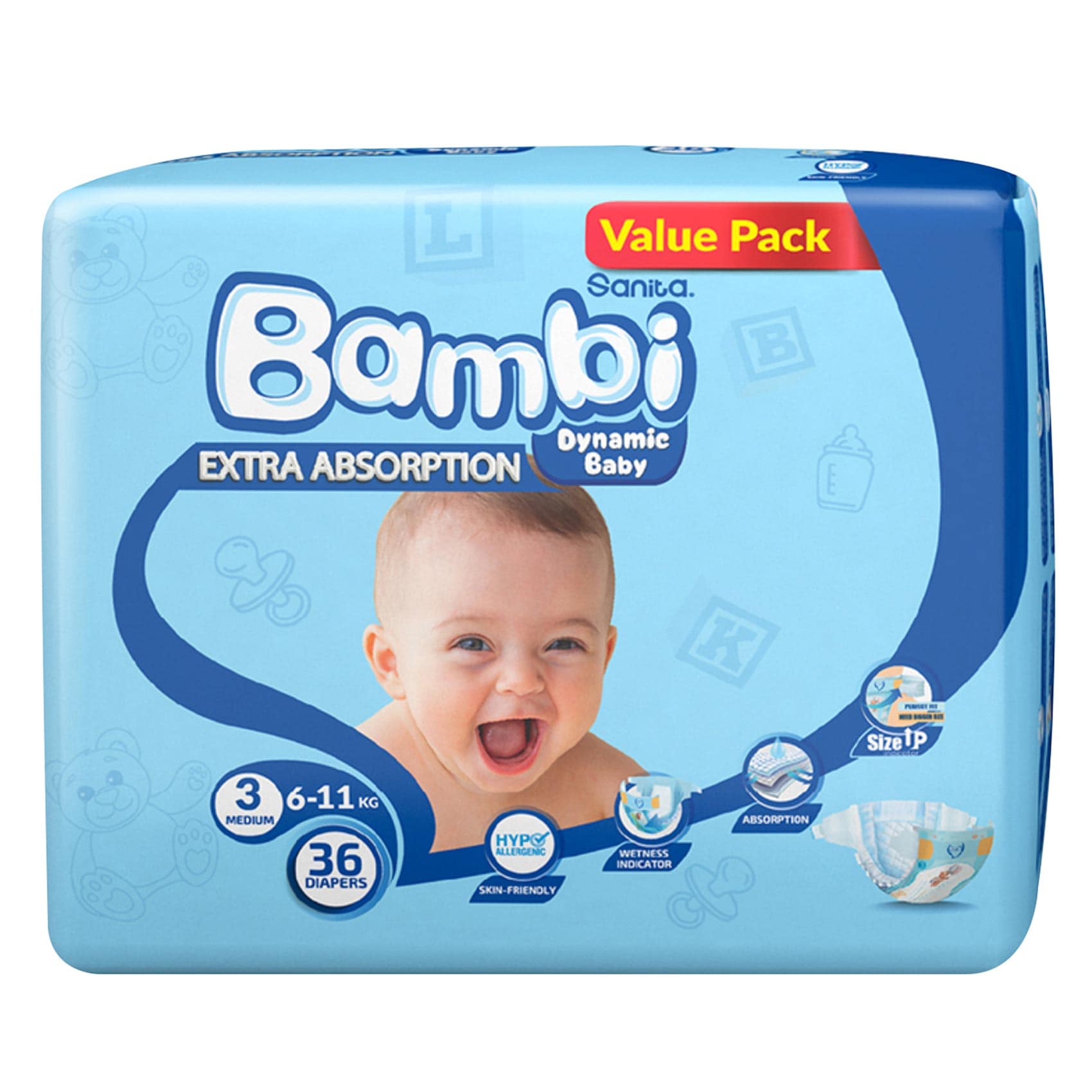Sanita Bambi Diaper Medium Size 3 5-9kg 36 Count