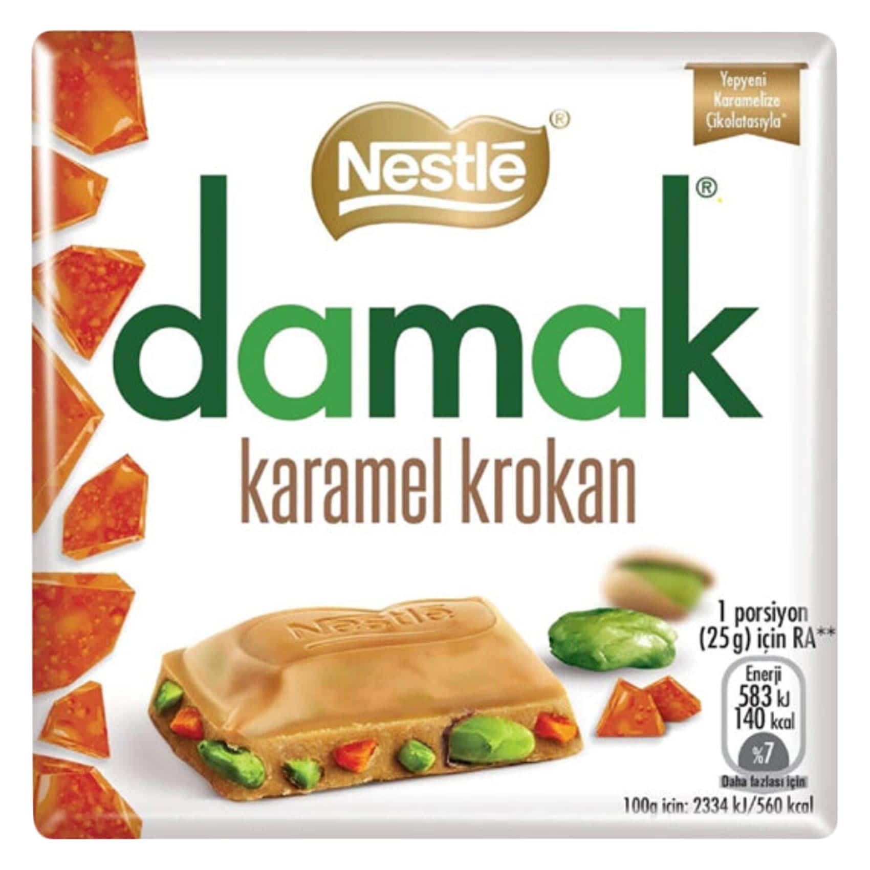 Nestle Damak Caramel White Chocolate with Pistachio & Krokan, 60g