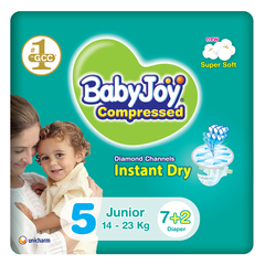 BabyJoy Compressed Diamond Channels Diapers Size 5 X Large (14-23 KG) 7+2Diapers