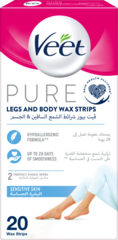 Veet Pure Legs and Body Wax Strips for Sensitive Skin 20Wax Strips