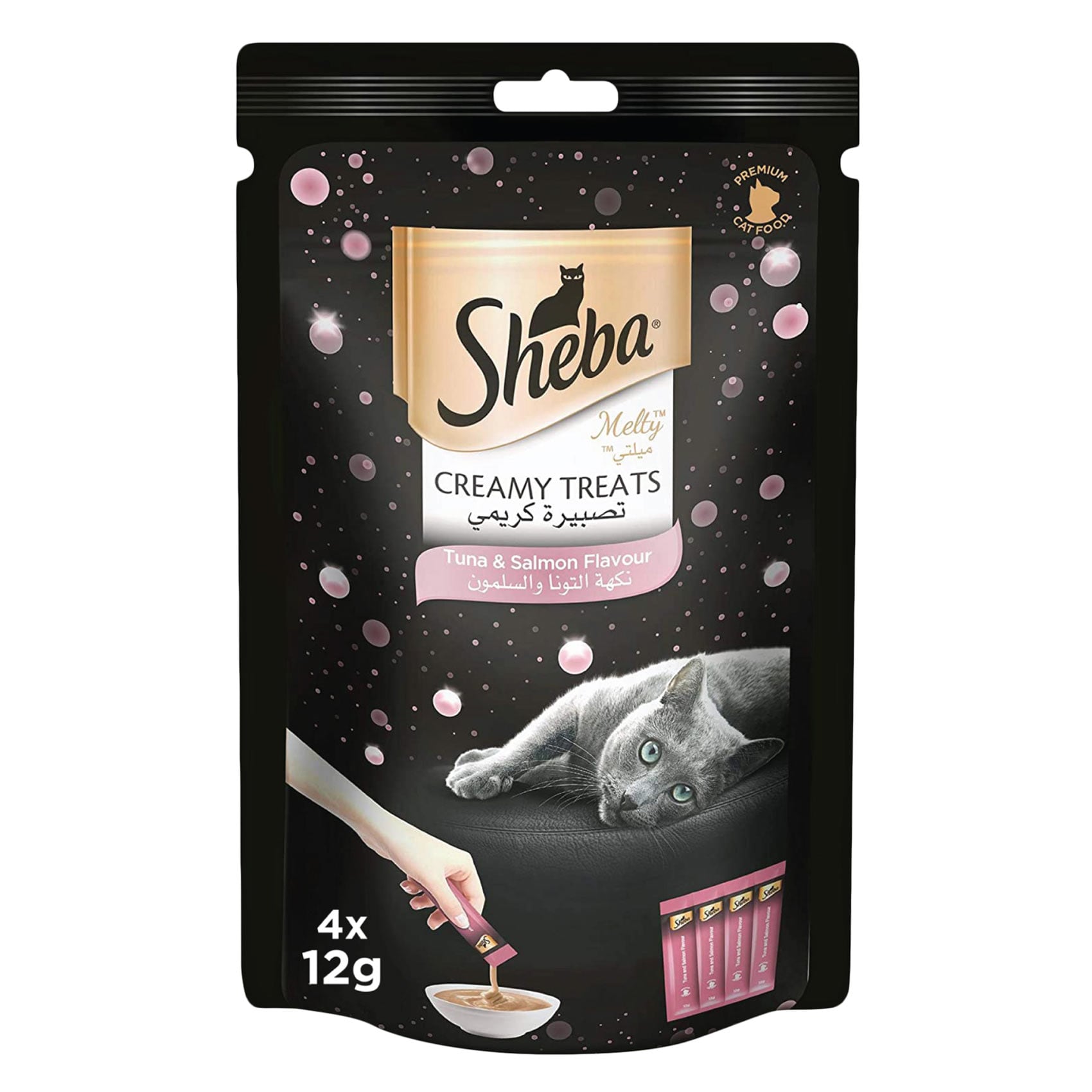 Sheba Cat Food Melty Tuna & Salmon Flavor Creamy Treats, 12g Pouches (Pack of 4)