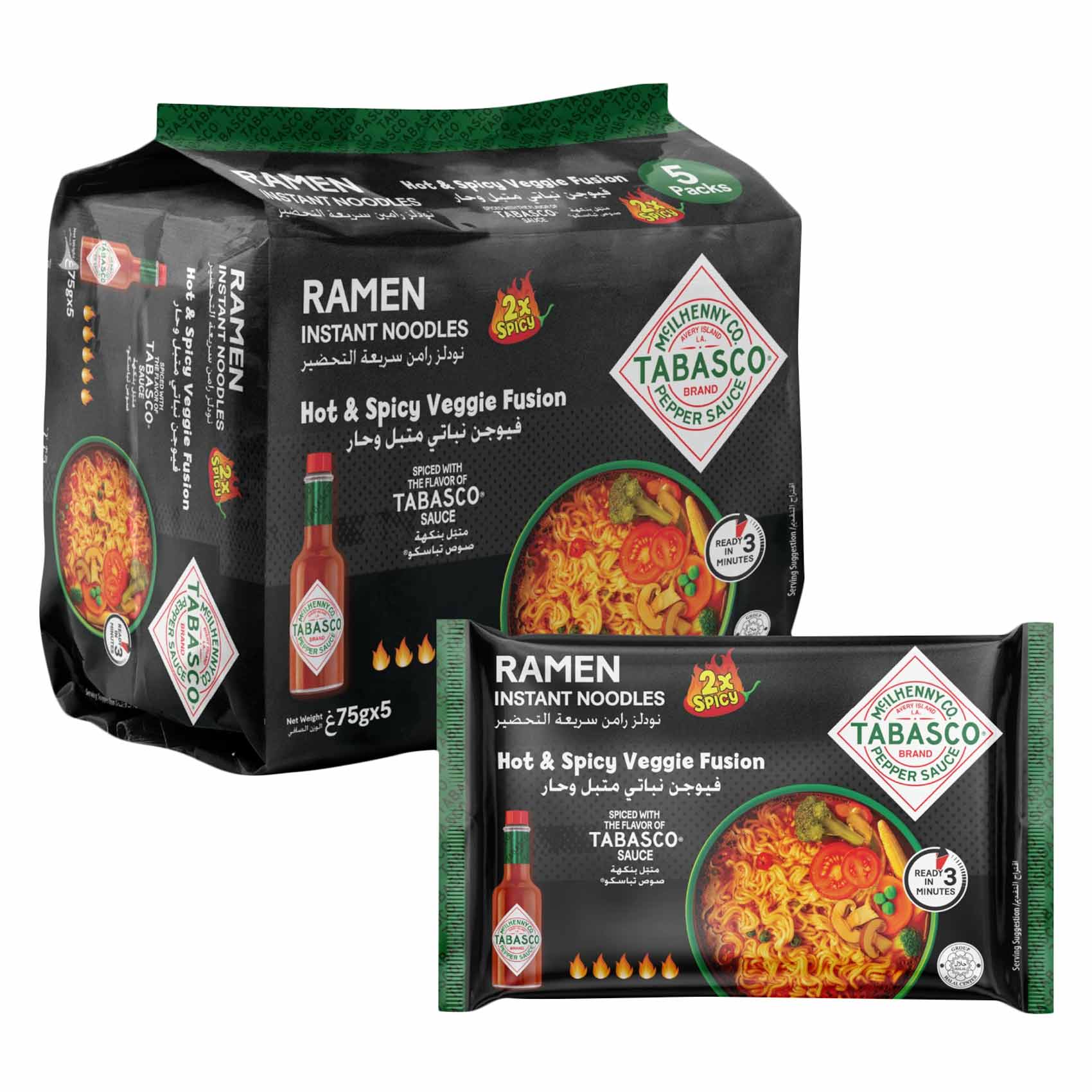 Tabasco Ramen Instant Noodles Spicy Veggie Fusion n Instant Noodles 5*75g